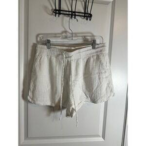 H M White Gauze Drawstring Waist Shorts Women's Size M